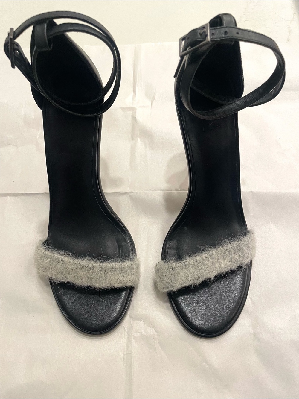Tibi Leather Strappy fuzzy heels
